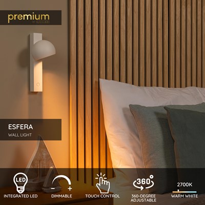 Lucide ESFERA - Wall light - LED Dim. - 1x9W 2700K - White | Premium